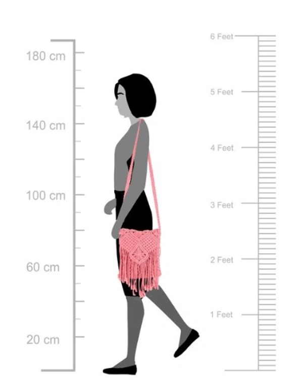 ASTRID Pink Macrame Sling Bag With Flapover Fringes - Free Size, Pink, Macrame, Pack of1